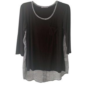 Loveappella Black Mani Button Back Mixed Media knit Top